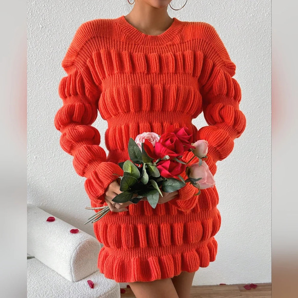 Short Knitted Sweater Dress With Textured Feel - Picture 1 of 5